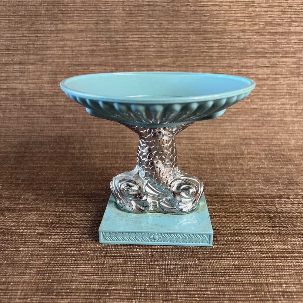 Avon Koi Fish Soap Dishes • Turquoise & Silver • 1970s Vintage Coastal Décor